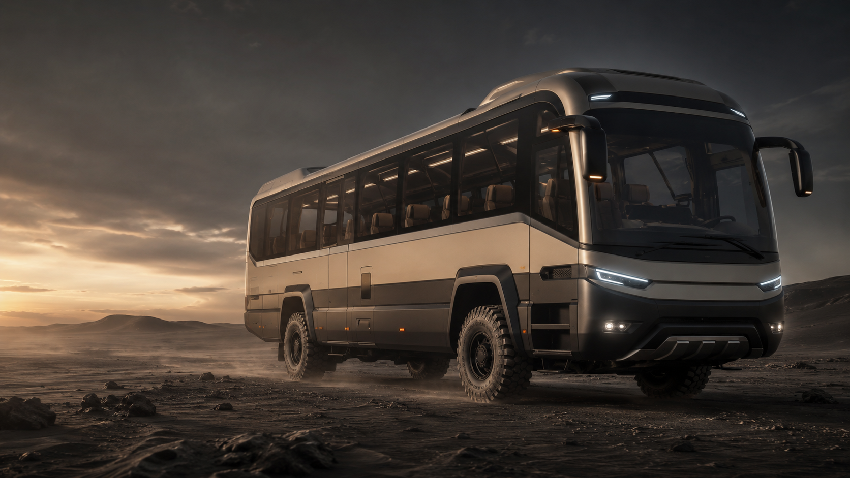 DUNE-X 18 premium 4×4 shuttle in a desert landscape