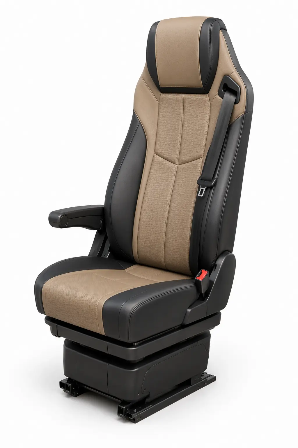 Premium champagne and charcoal passenger seat