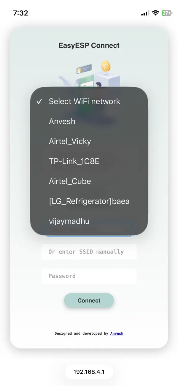 EasyESPConnect network password screen